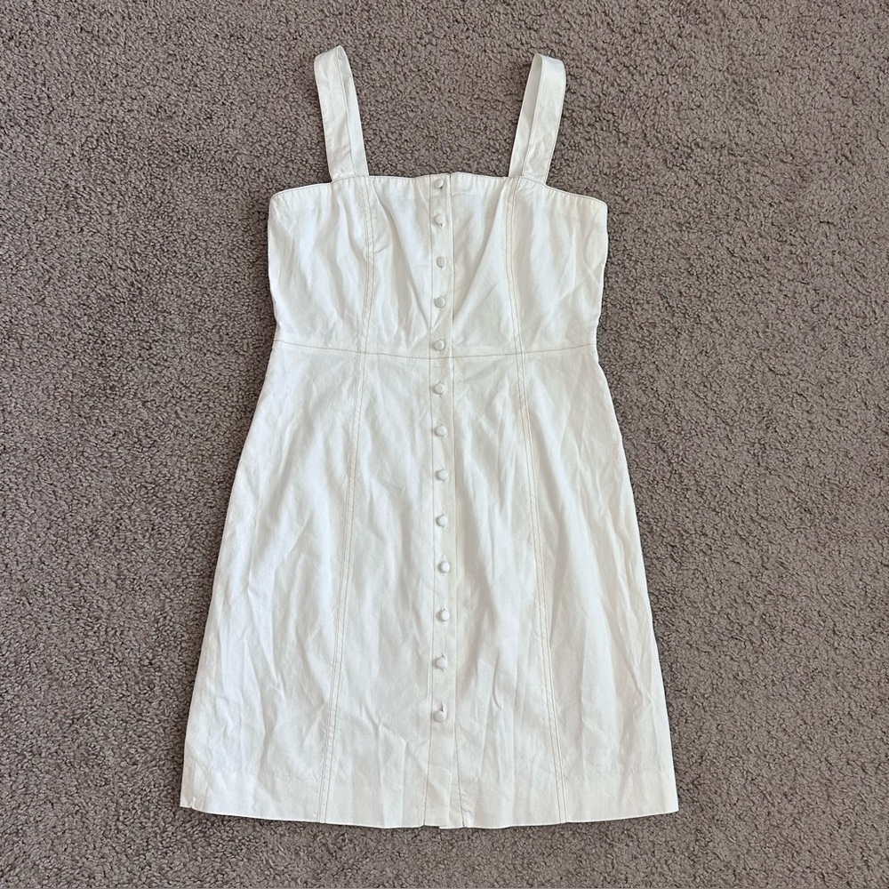 Theory Womens 4 Kayleigh Linen Blend White Button Front Mini Dress